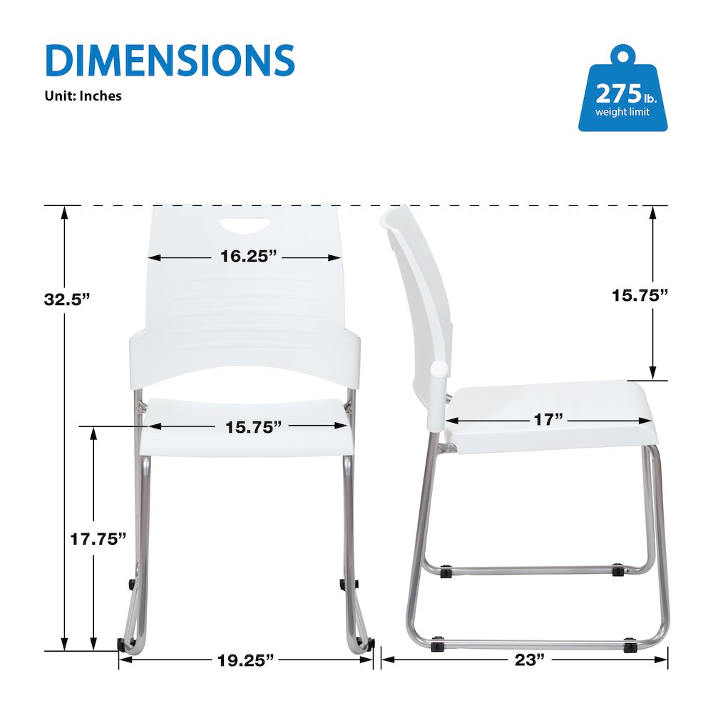 Stacking and Ganging Chairs with White Plastic Seat and Back