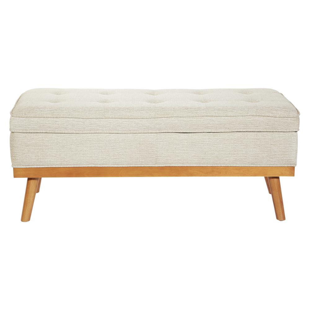 Katheryn Storage Bench in Linen Fabric with Light Espresso Legs