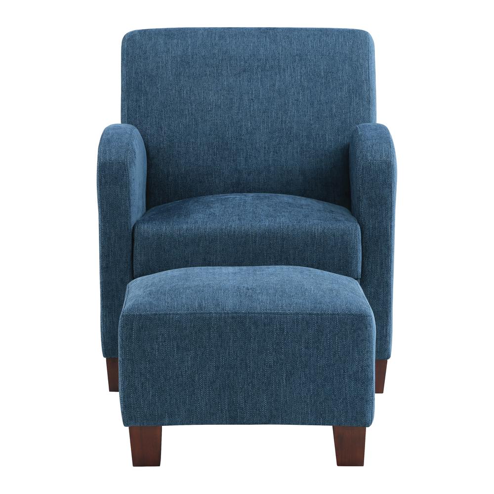Aiden Chair & Ottoman Herringbone Navy with Medium Espresso Legs