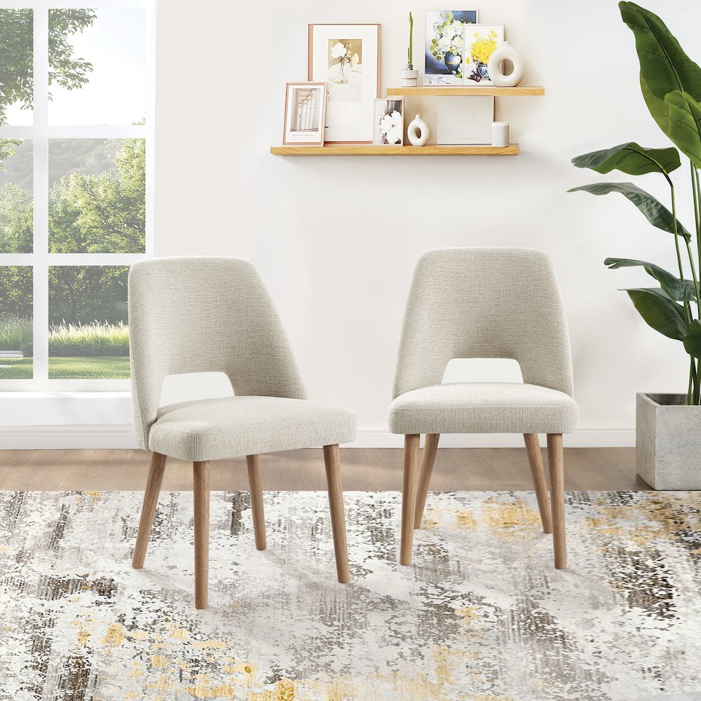 Ralston Dining Chair in Linen Fabric with Medium Oak Legs 2-Pack