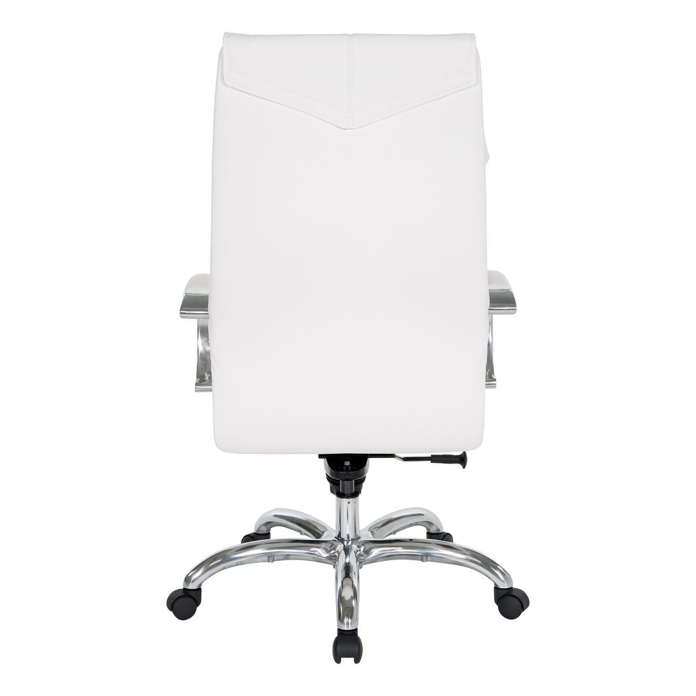 Deluxe High Back Executive Chair in Dillon Snow with Polished Aluminum Base and Padded Aluminum Arms
