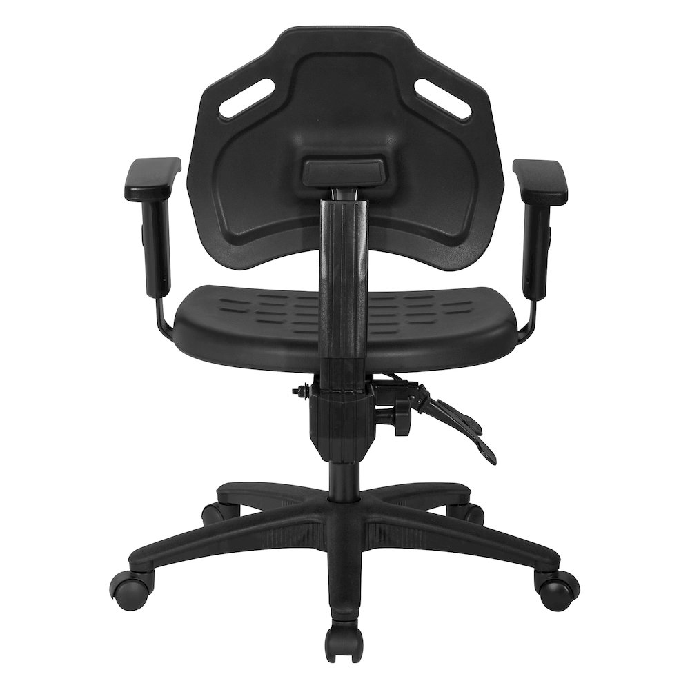 Black Self-Skinned Urethane Task Chair With Arms And Dual Function Controls