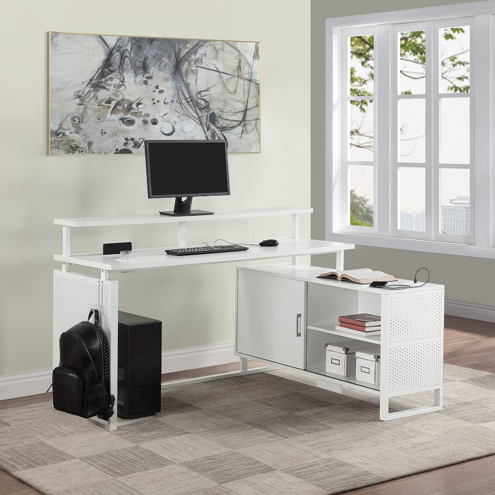 Ace 60″x 50″ L-Shape Desk in White Top and White Frame