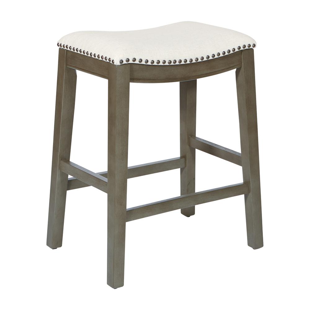 Saddle Stool 24″ in Beige Fabric and Antique Grey Base and Linen Fabric 2-Pack