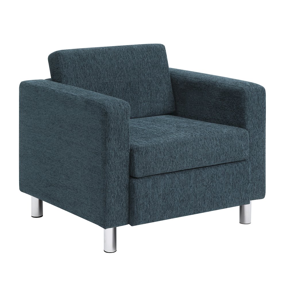 Pacific Armchair in Navy Fabric with Chrome Legs