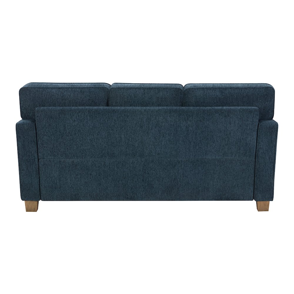 Sectional in Navy fabric with 2 Pillows and Medium Oak Finished wood Legs