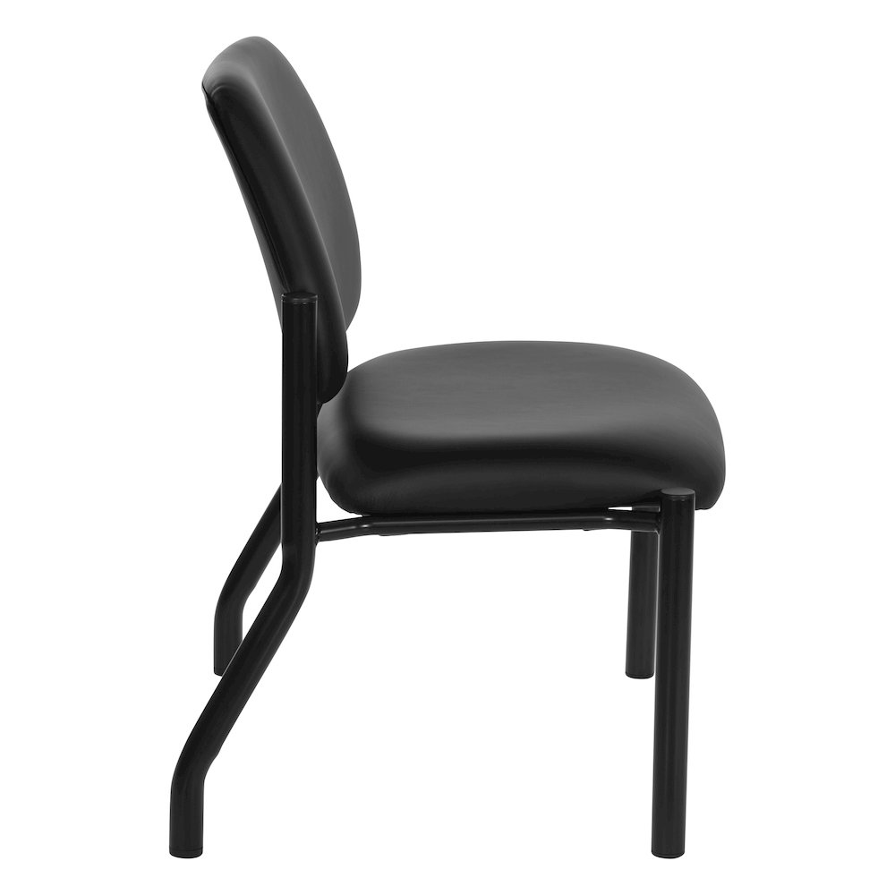 Big & Tall Armless Guest Chair in Black Faux Leather with Black Metal Frame
