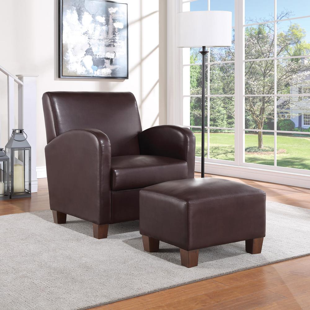 Aiden Chair & Ottoman Cocoa Faux Leather with Medium Espresso Legs