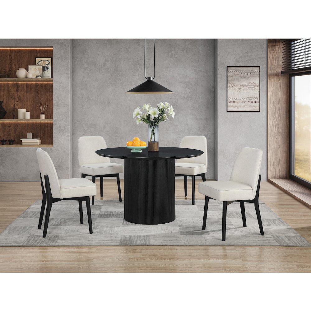 Jada 5-piece Round Pedestal Dining Table and 4 Chairs in Black Finish