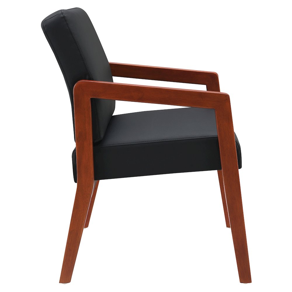 Back Faux Leather with Cherry Finish Visitor’s Chair with Memory Foam Seat