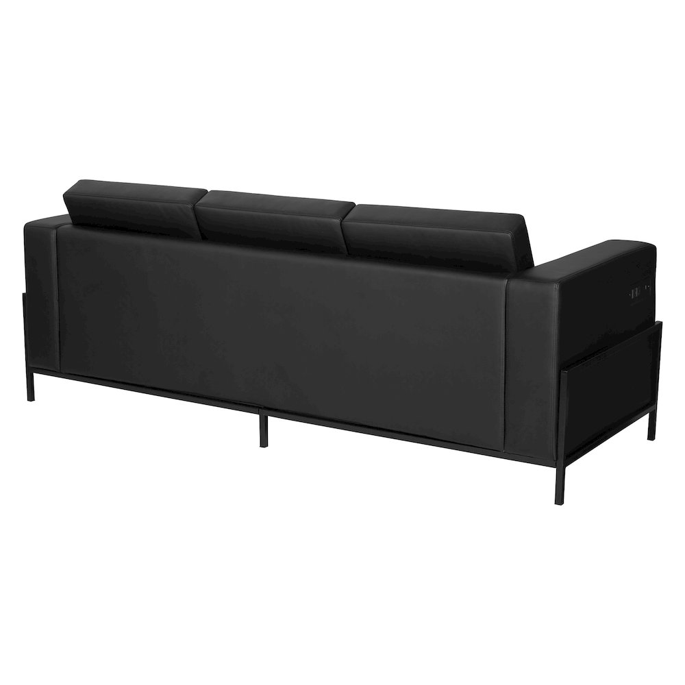 Arctic Sofa in Black Faux Leather with USB and USB-C Charging Stations