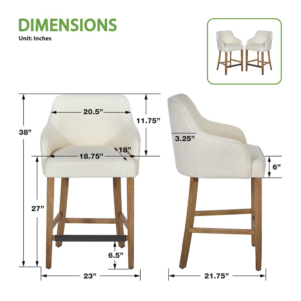 Paloma 26″ Counter Stool in Linen Fabric with Medium Oak Legs 2-Pack