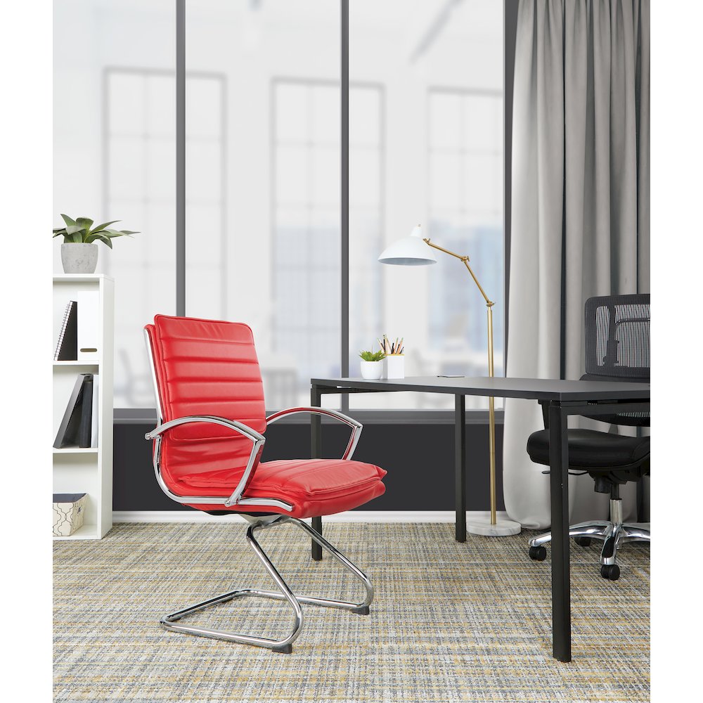 Guest Faux Leather Chair with Chrome Base and Includes Removable Arm Sleeves