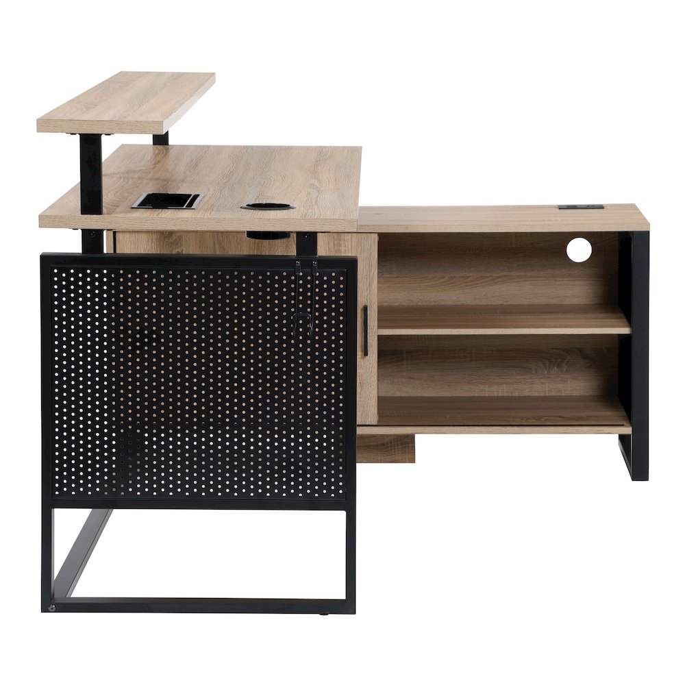 Ace 60″x 50″ L-Shape Desk in River Oak Top and Matte Black Frame