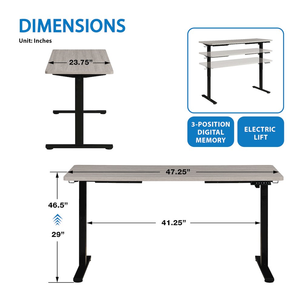 Primo 48″W Sit to Stand Electric Height Adjustable Desk With Light Grey Top