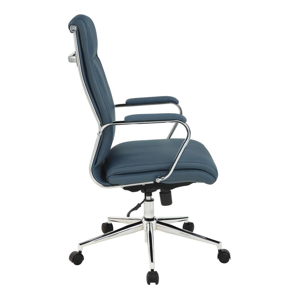 High Back Manager’s Chair with Dillon Blue Antimicrobial Fabric and Chrome Base