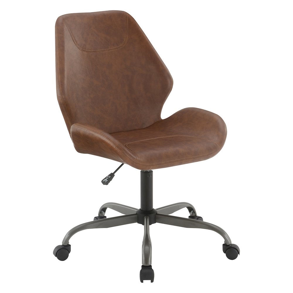 Topanga Office Chair in Saddle Faux Leather and Titanium Finish Base