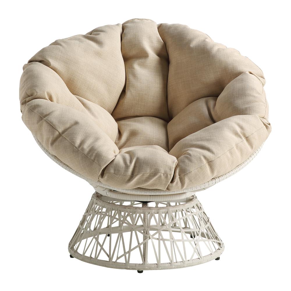 Papasan Chair with Cream Round Pillow Cushion and Cream Wicker Weave