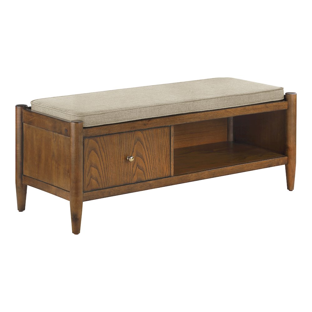 Marilyn Storage Bench with Walnut Wood finished and Brown Fabric Padded seat