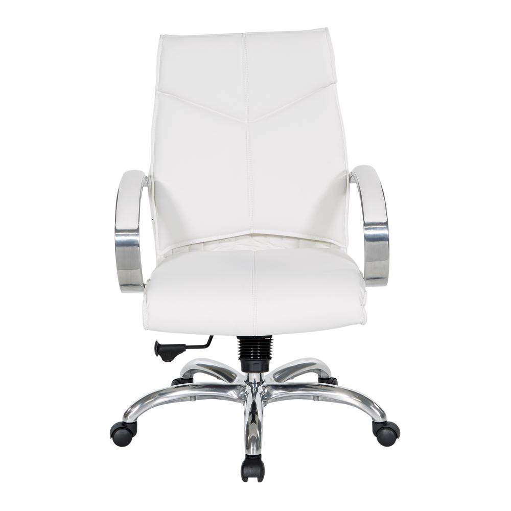Deluxe Mid Back Executive Chair in Dillon Snow with Polished Aluminum Base and Padded Polished Aluminum Arms