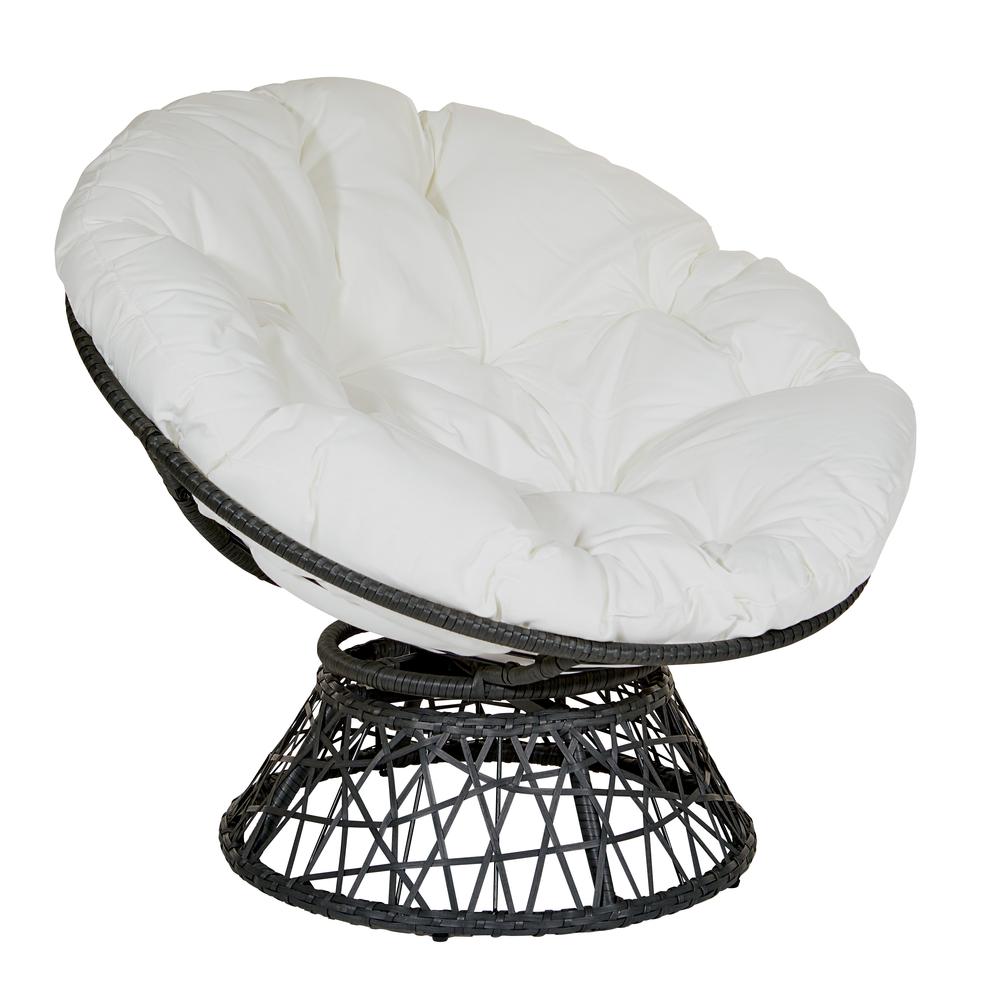Papasan Chair with White cushion and Dark Grey Wicker Wrapped Frame
