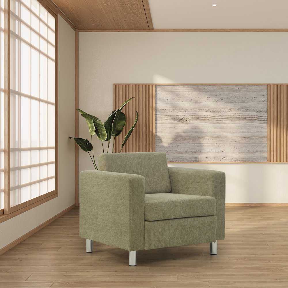 Pacific Armchair in Sea Green Fabric with Chrome Legs