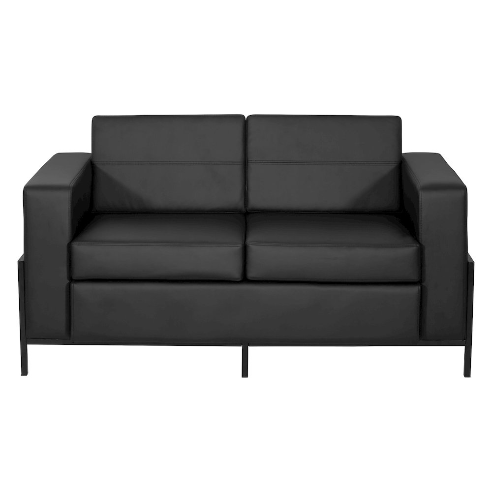 Arctic Loveseat in Black Faux Leather with USB and USB-C Charging Stations