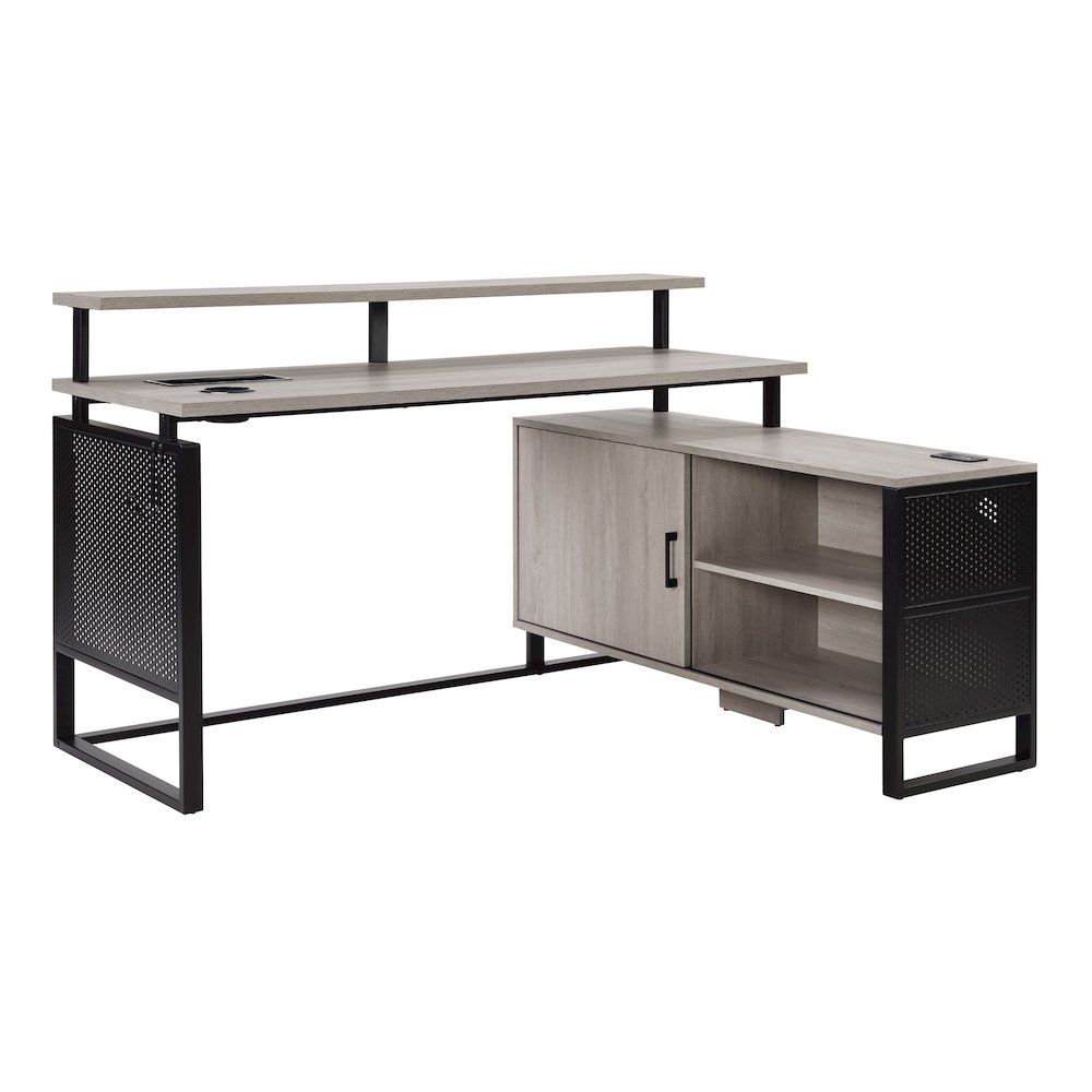 Ace 60″x 50″ L-Shape Desk in Grey Taupe Top and Matte Black Frame