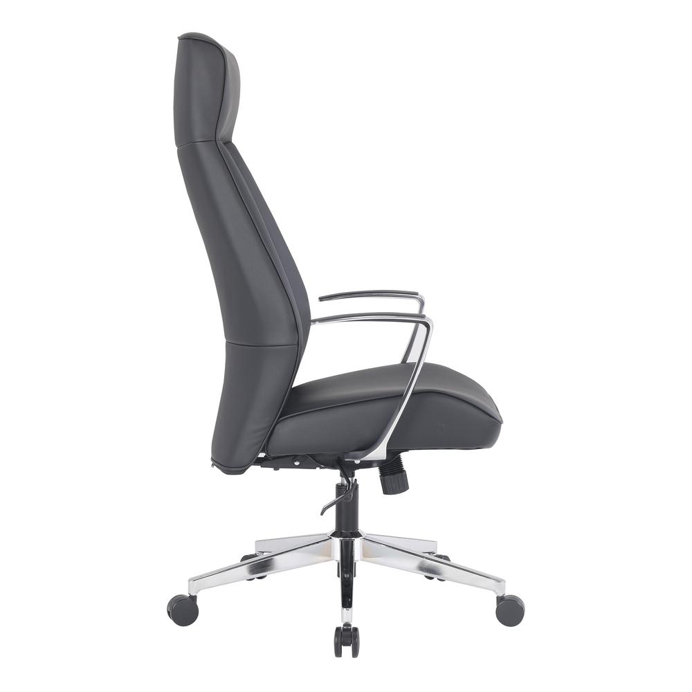High Back Antimicrobial Fabric Chair with Fixed Padded Aluminum Arms & Chrome Base in Dillon Black