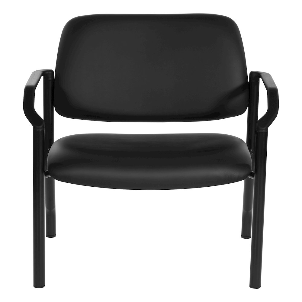 Big & Tall Guest Chair in Black Faux Leather with PU Arms and Black Metal Frame