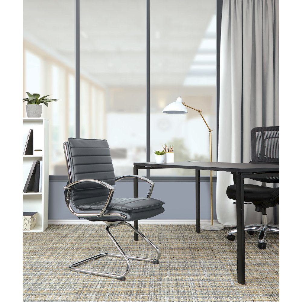 Guest Faux Leather Chair with Chrome Base and Includes Removable Arm Sleeves