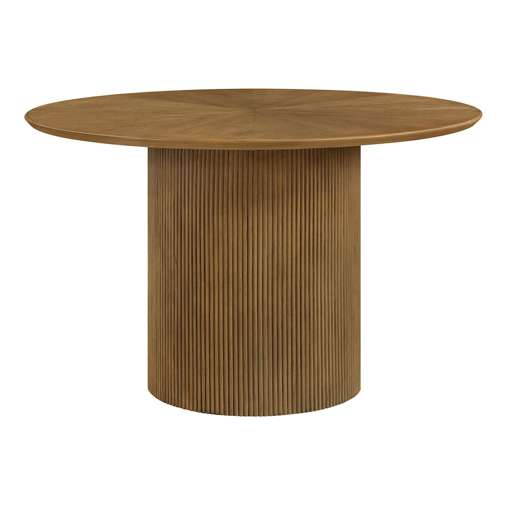 Jada 48″ Round Dining Pedestal Table in Oak Finish Wood.