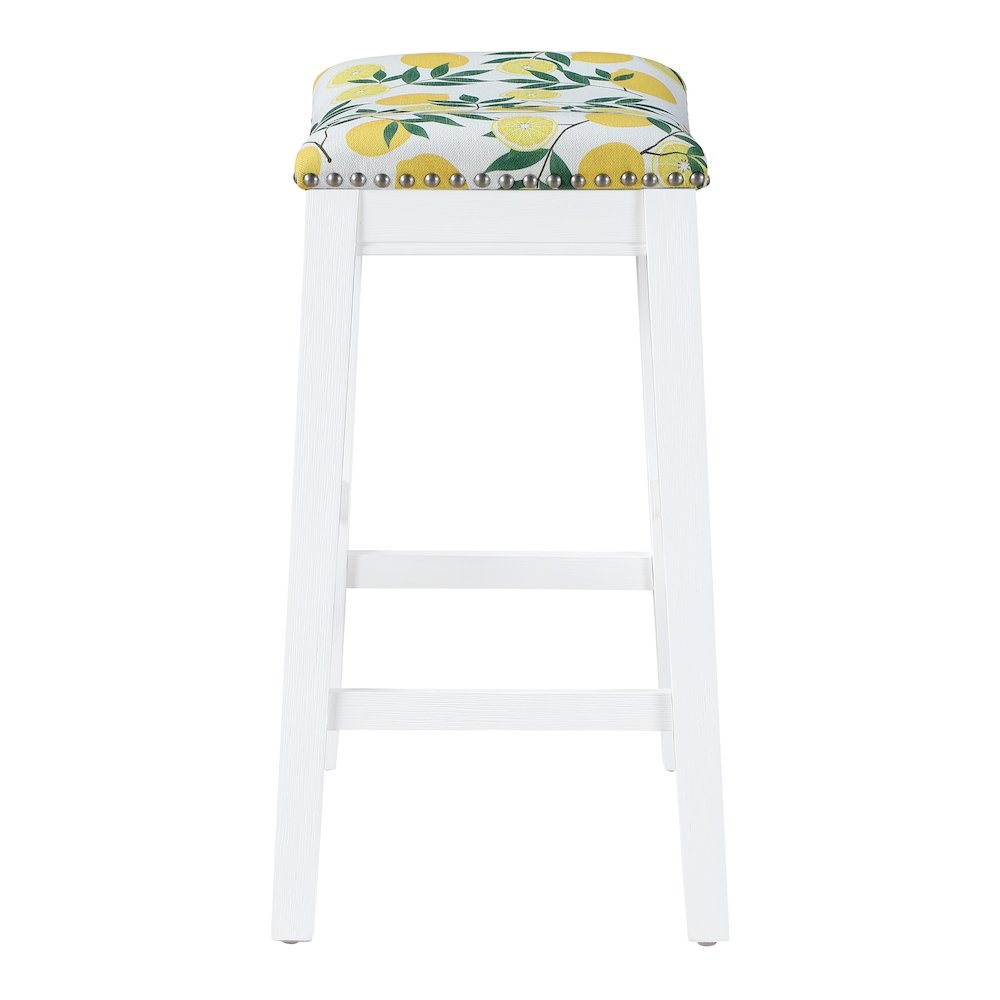 Saddle Stool 24″ in lemons Fabric With White Wood Finish 2-Pack