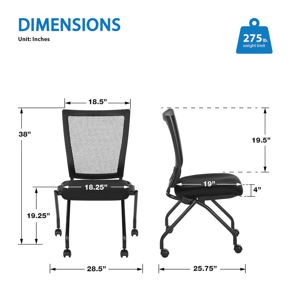 PU Padded Back Soft-Flex Frame Progrid Mesh Back Armless Folding Chair