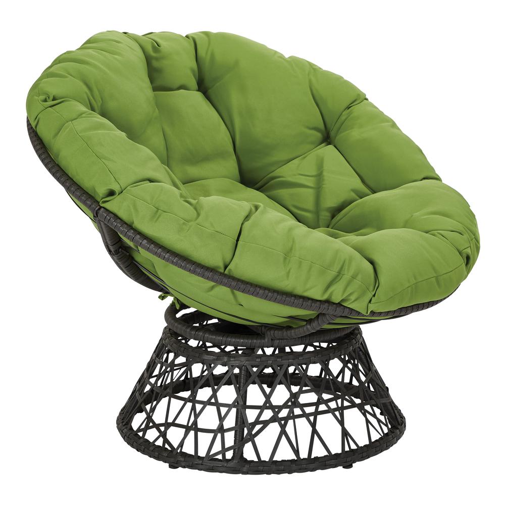Papasan Chair with Green cushion and Dark Grey Wicker Wrapped Frame