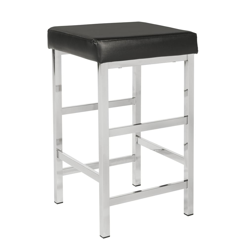 26″ Backless Stool in Black Fabric with Polished Chromes Legs