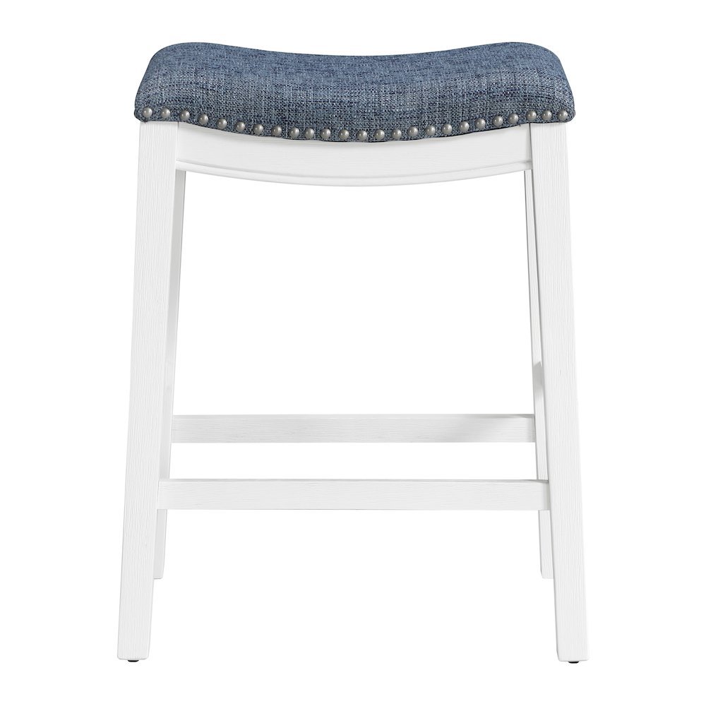 Saddle Stool 24″ in Indigo Fabric With White Wood Finish 2-Pack