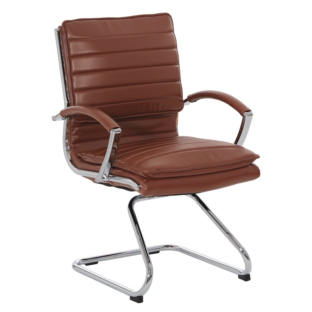 Guest Faux Leather Chair in Saddle with Chrome Base