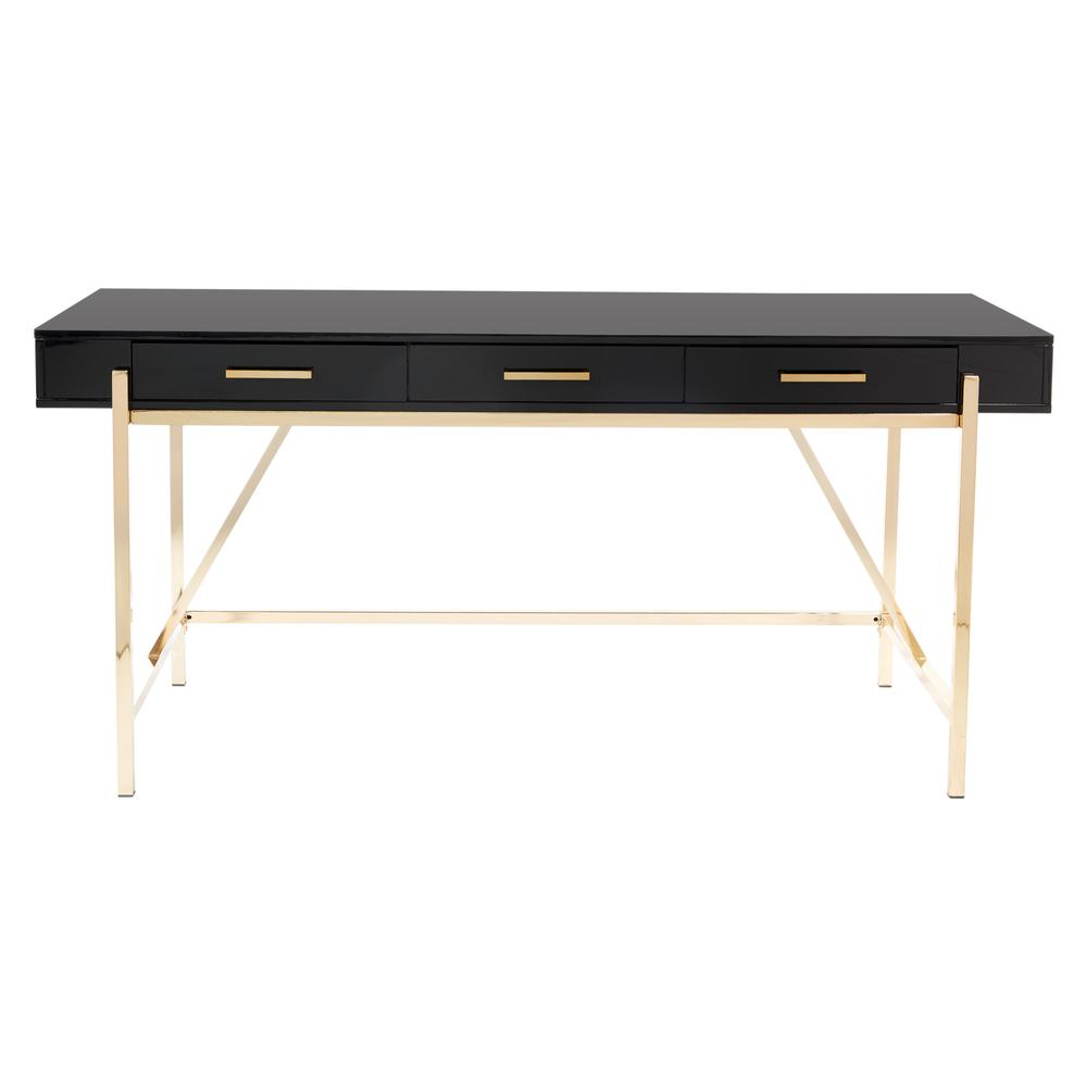 Broadway Desk with Black Gloss Finish and Gold Frame