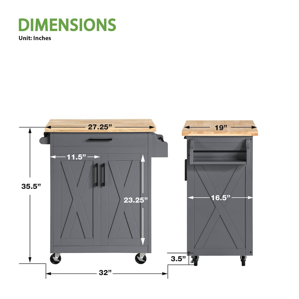 Bolten Kitchen Cart in Grey Finish