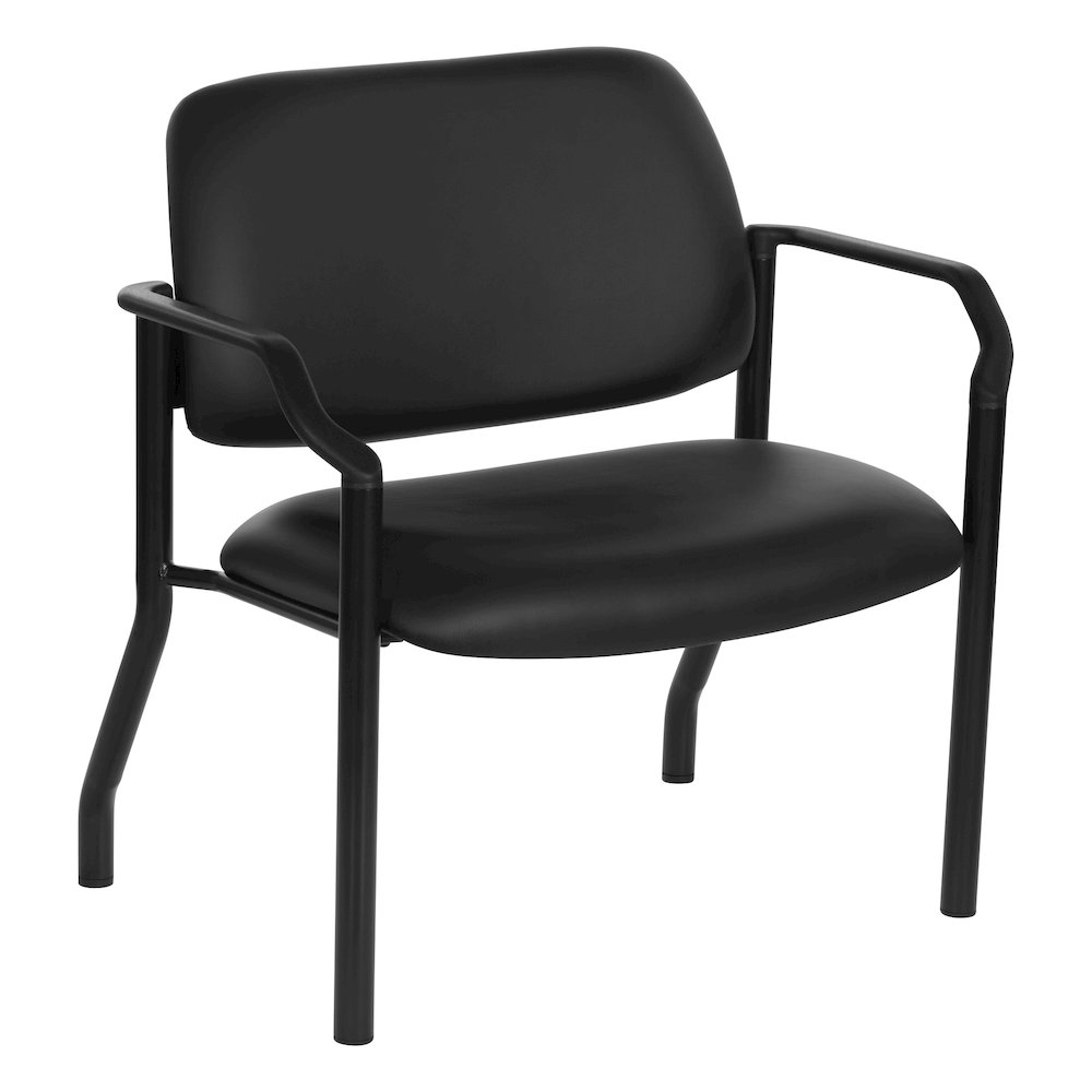 Big & Tall Guest Chair in Black Faux Leather with PU Arms and Black Metal Frame