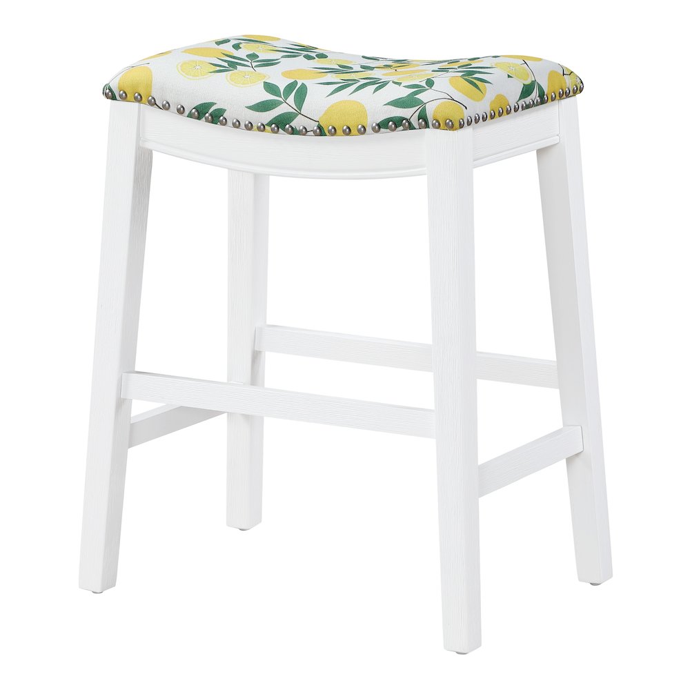 Saddle Stool 24″ in lemons Fabric With White Wood Finish 2-Pack
