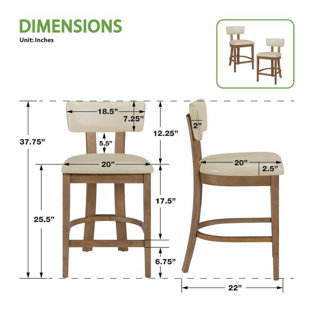 Hanson 26″ Counter Stool with Taupe Faux Leather and Medium Oak Wood