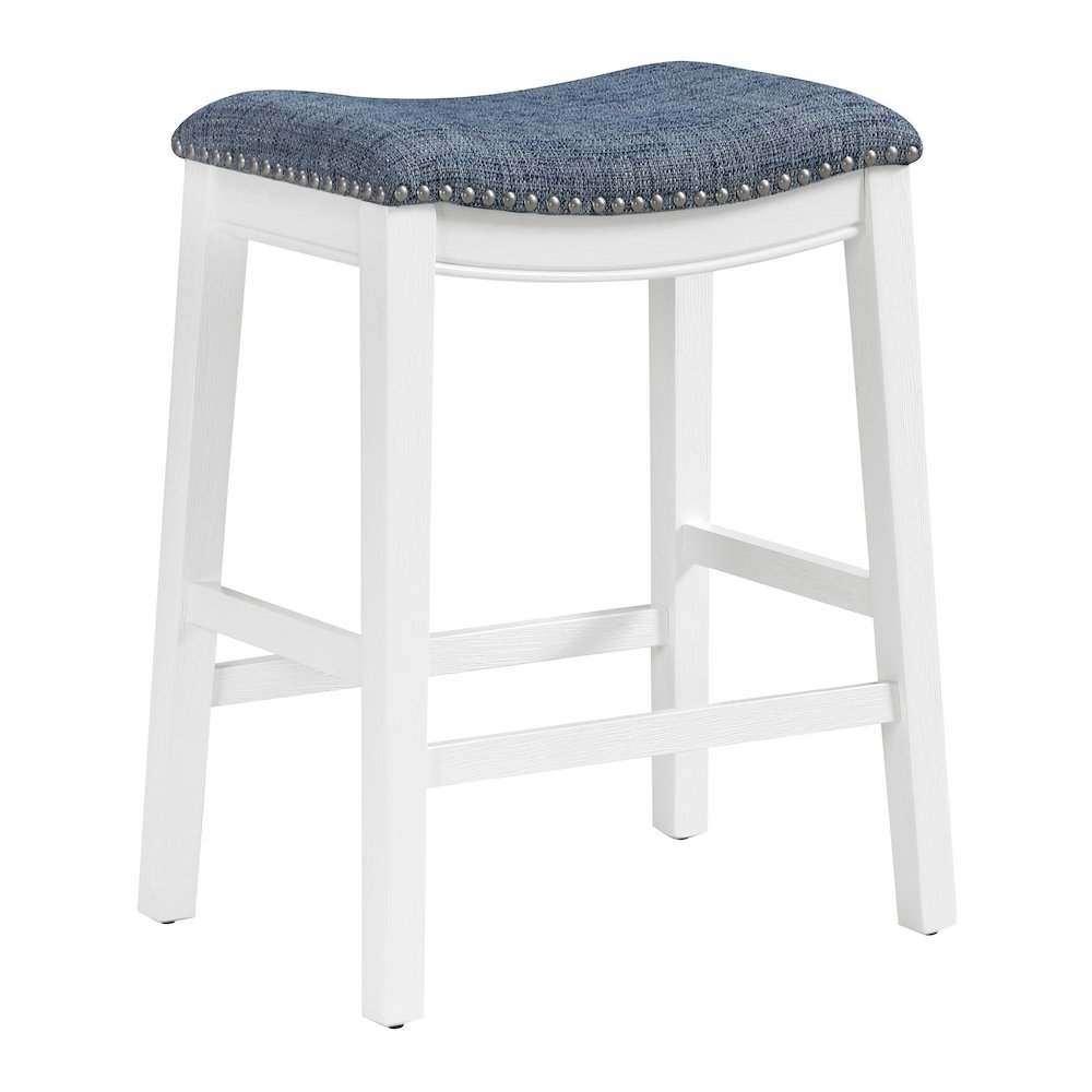 Saddle Stool 24″ in Indigo Fabric With White Wood Finish 2-Pack