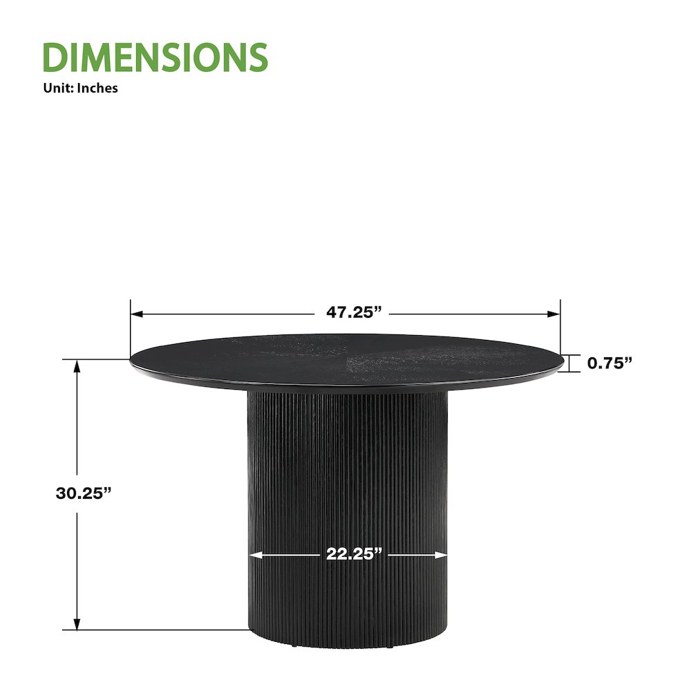 Jada 48″ Round Dining Pedestal Table in Oak and Black Finish Wood.