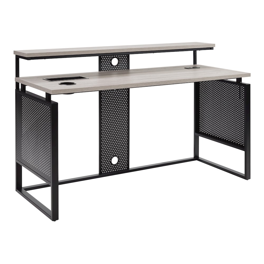 Ace 60″ Desk with Hutch in Grey Taupe Top and Matte Black Frame