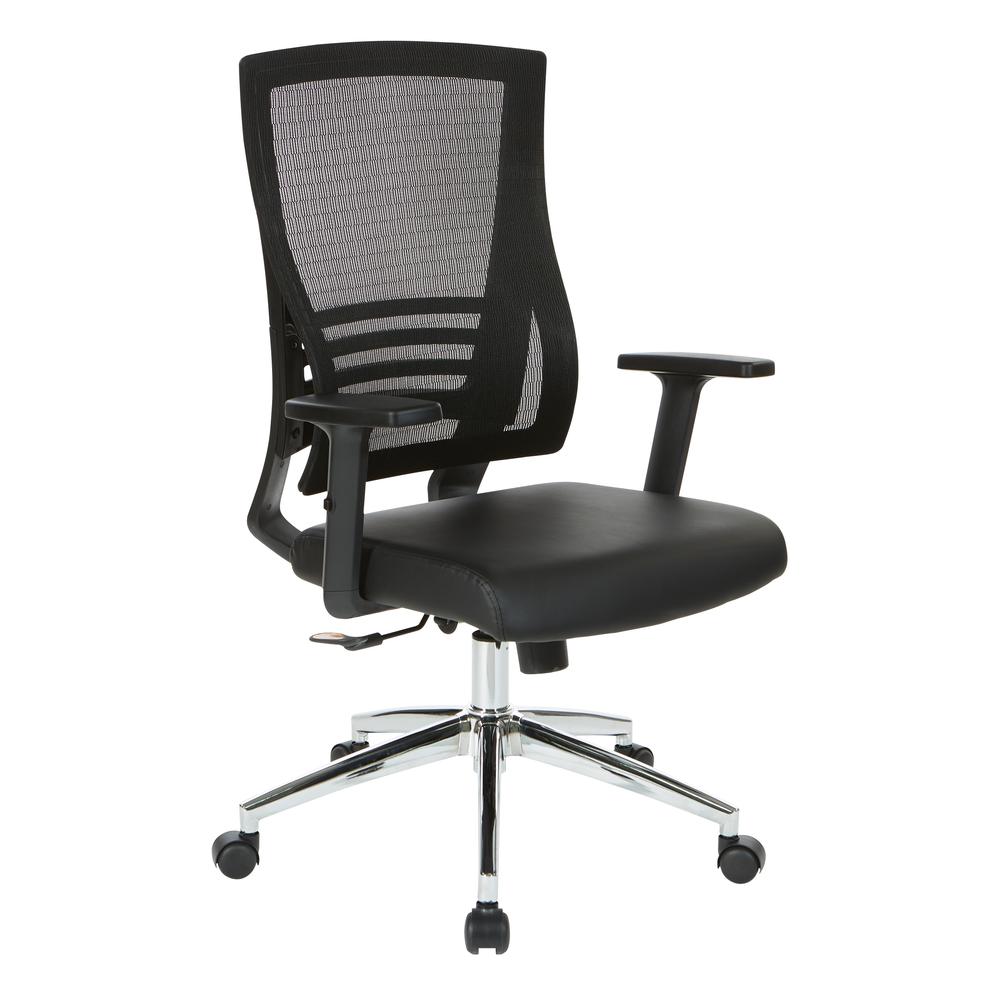 Black Frame Chair with Chrome Base with Black Bonded Leather Seat