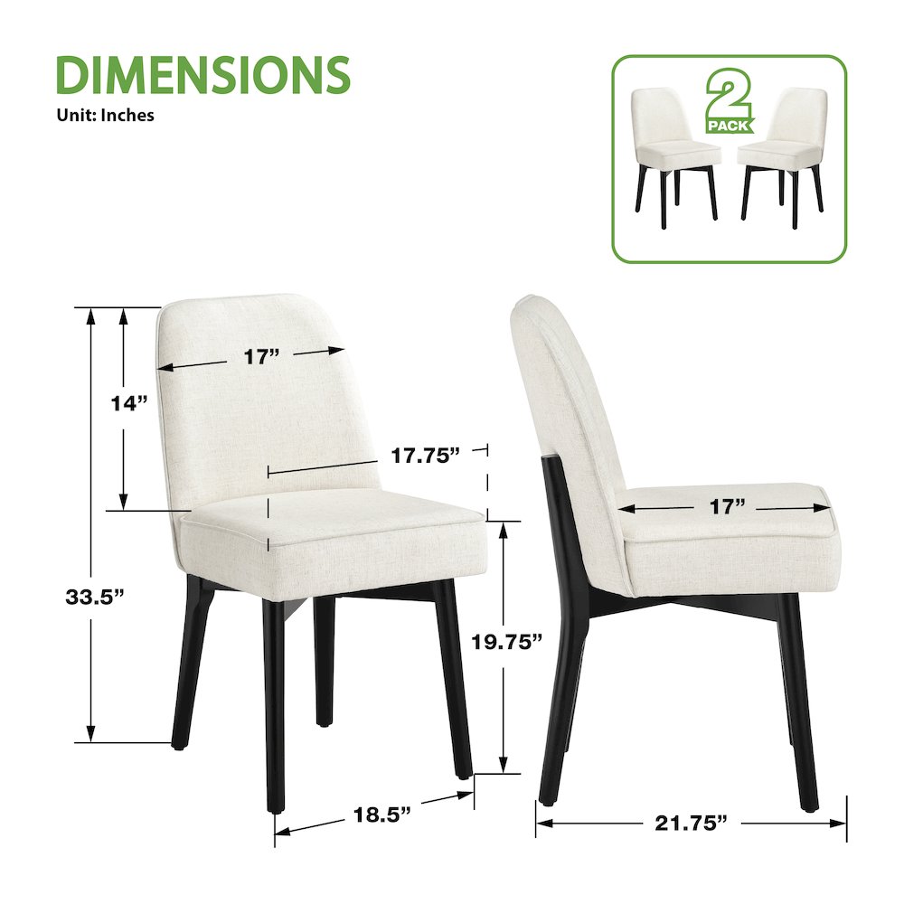 Jada Dining Chair 2-Pack in Linen Fabric with Black Finish Wood