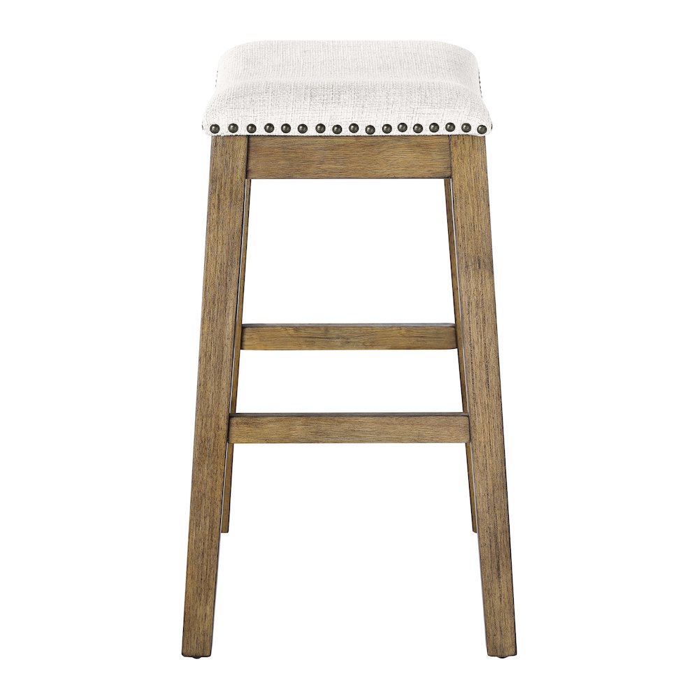 Saddle Stool 24″ in Linen Fabric With Medium Oak Wood Finish 2-Pack