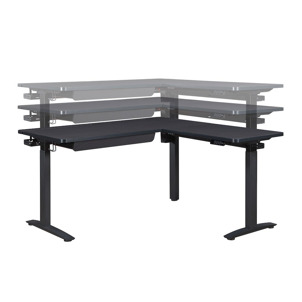 Kilo L-Shape Electric Lift Gaming Desk in Grey Carbon Fiber Finish